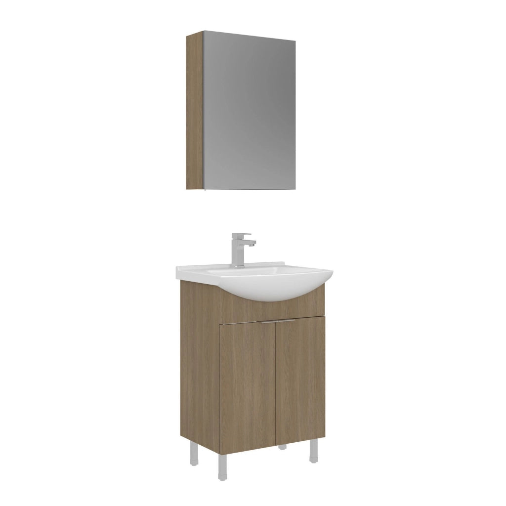 Set mobile lavabo con specchio (2 pezzi) "Purus 55" - 55 x 50 x 83 cm - Rovere