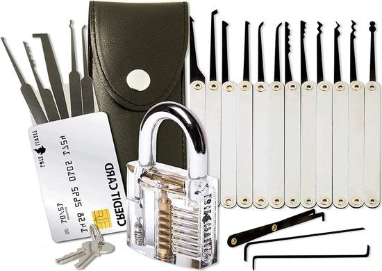 Set di Picking da 20 pezzi - Slot con chiusura trasparente - Kit di strumenti per la sottile apertura di casseforti - Manuale - Kit per principianti e professionisti di slot e apparecchiature di ascolto