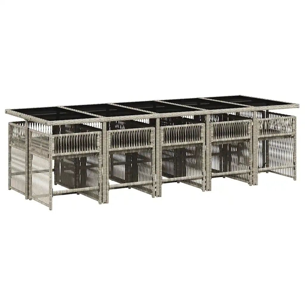Set Pranzo Giardino 11pz con Cuscini Grigio Chiaro Polyrattan
