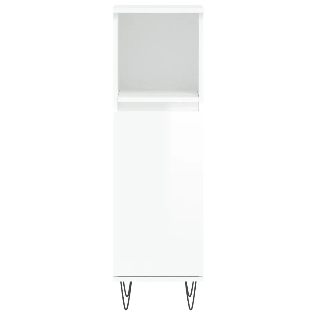 Armadietto Bagno Bianco Lucido 30x30x100cm in Legno Multistrato 831558