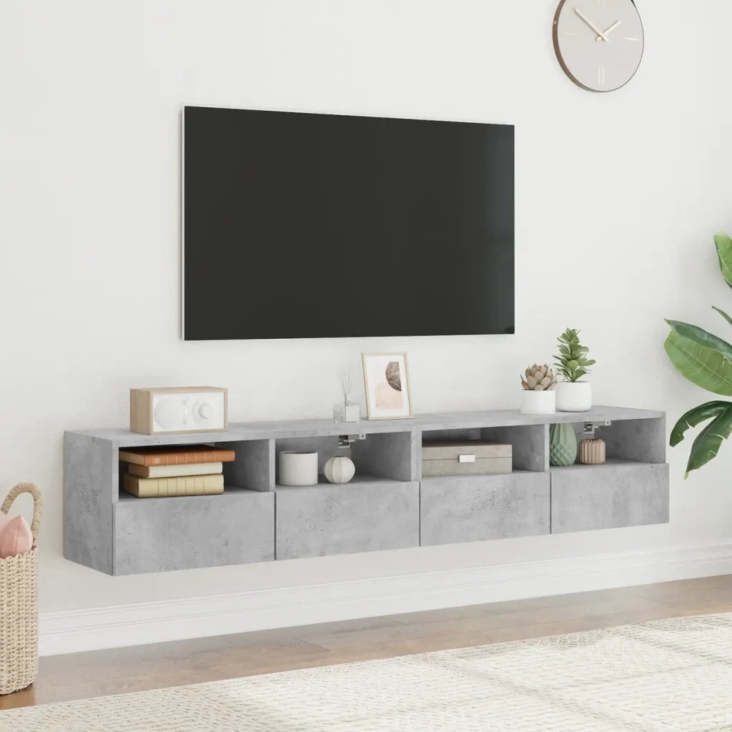 Mobili TV Muro 2pz-Credenza TV-Console TV Grigio Cemento 80x30x30 cm Legno Multistrato