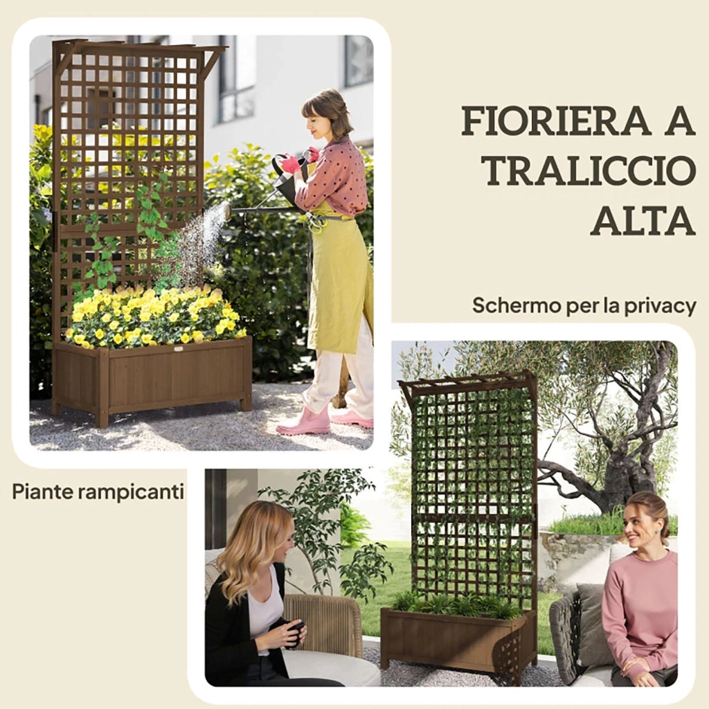 Fioriera da Giardino con Traliccio per Piante Rampicanti 90x45x183 cm in Legno di Abete Marrone