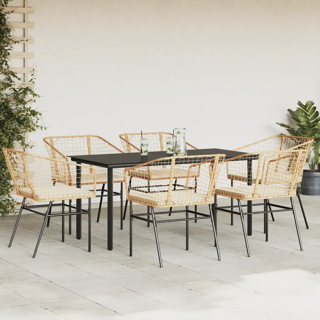 vidaXL Set Pranzo da Giardino 7pz con Cuscini Marrone Polyrattan Vetro