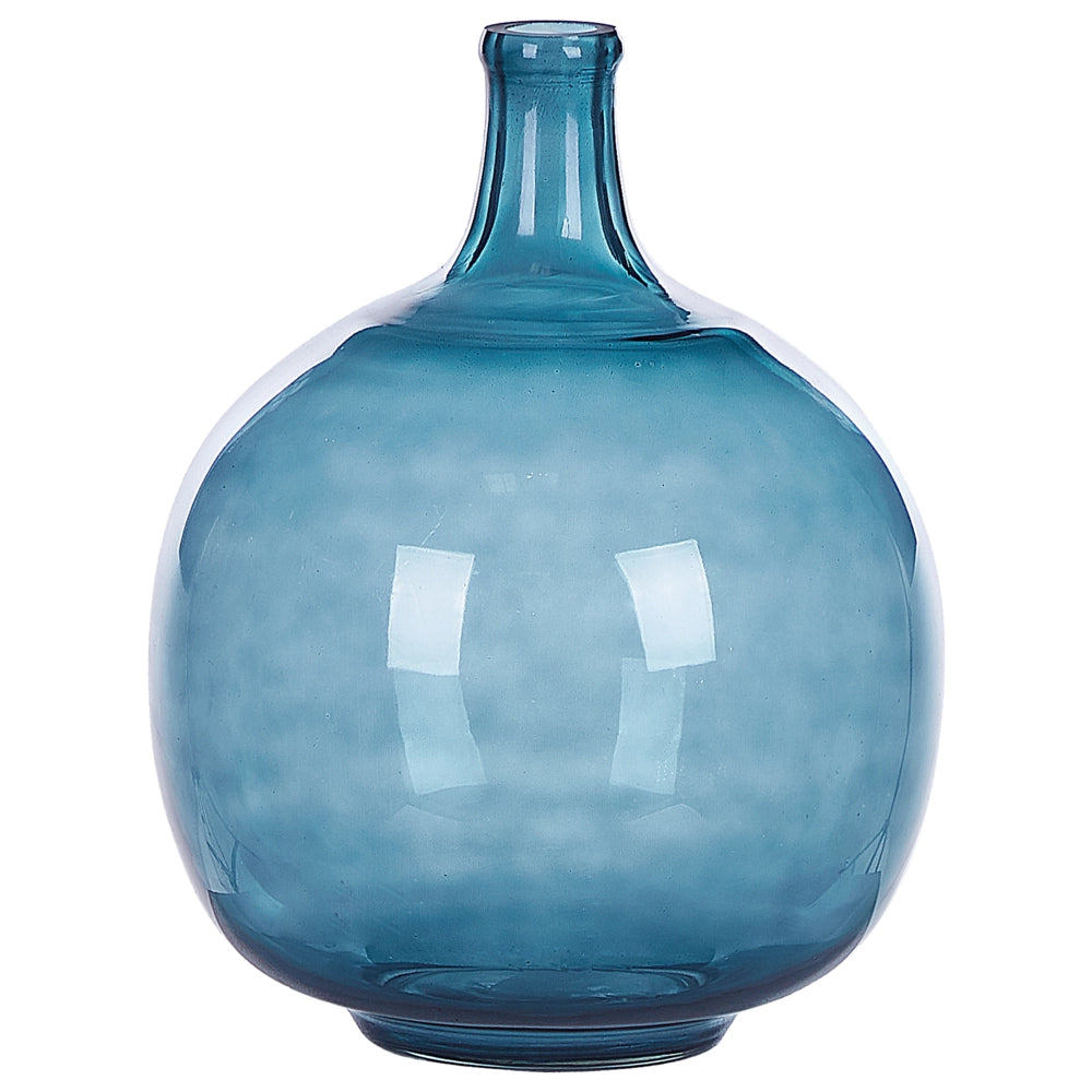 Vaso per fiori in vetro blu 31 cm decorativo fatto a mano rotondo a forma di bocciolo da tavolo Decorazione per la casa Design moderno