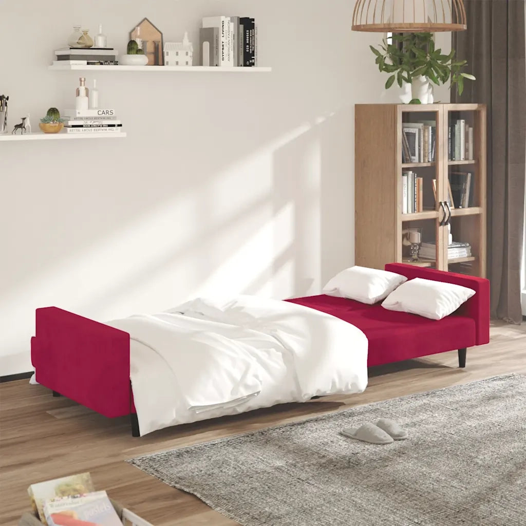 Divano Letto a 2 Posti Rosso Vino in Velluto 375942