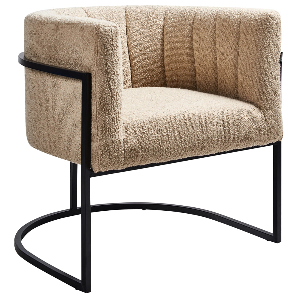 Poltrona Beige Boucle Telaio Metallo Nero Sedia d'Accento Stile Moderno Soggiorno Sala da Pranzo