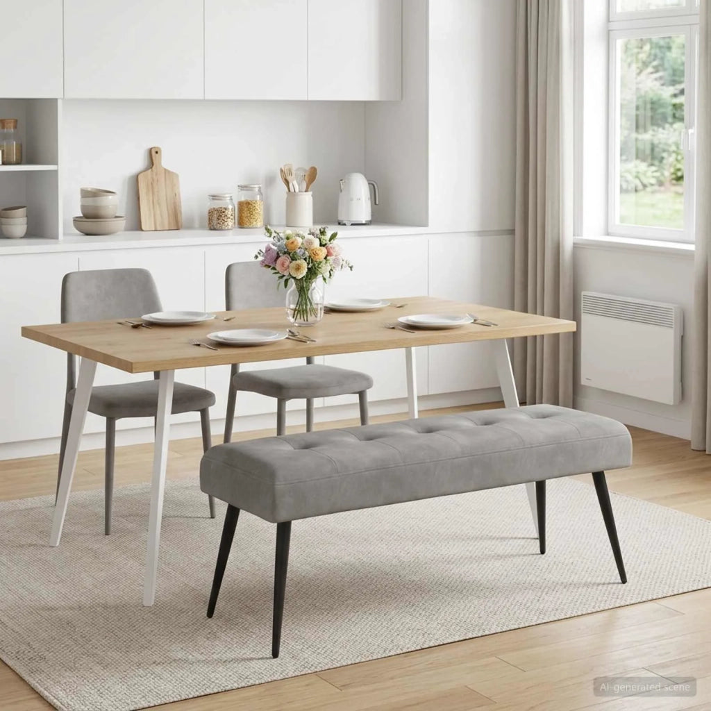 Panchina con bottoni imbottiti Grigio Chiaro 110 x 40 x 46 cm 42038529