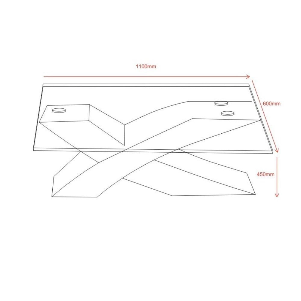 Tavolino da salotto Shiva piano in vetro e base rovere a incrocio 110x60x45H