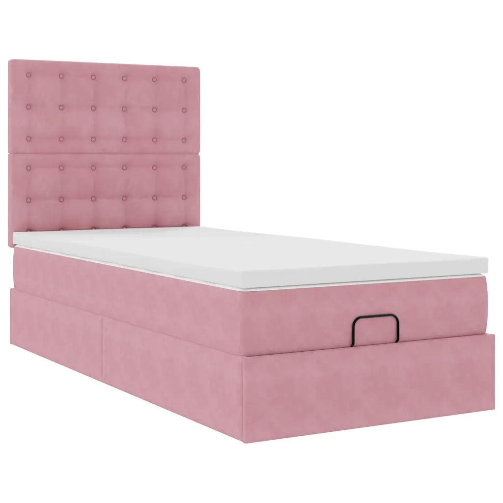 Struttura Letto Pouf con Materassi Rosa 90x190 cm in Velluto 3313588