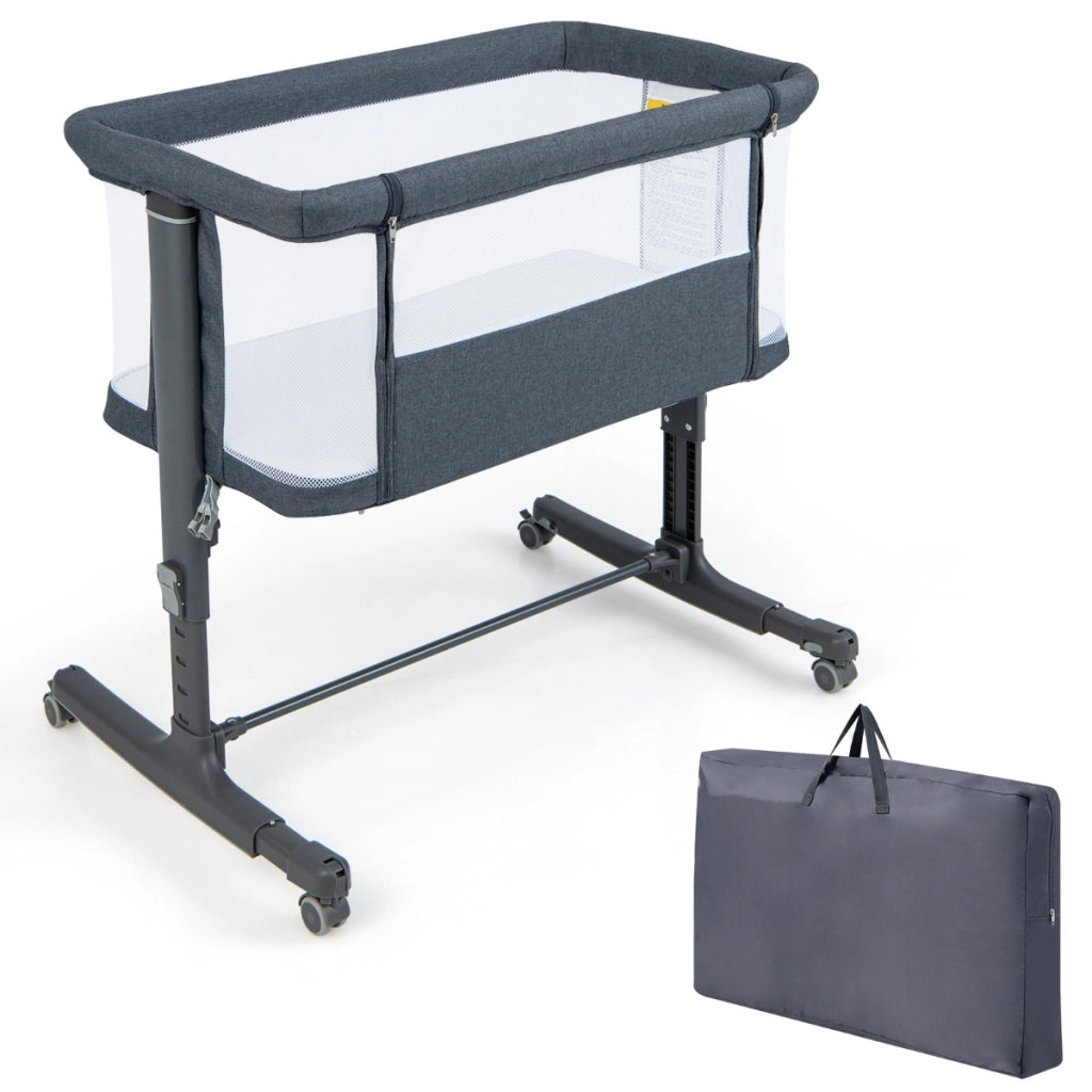 Culla per bambini 3 in 1 con 5 livelli di altezza regolabili borsa da viaggio, Traversina per bambini Grigio scuro
