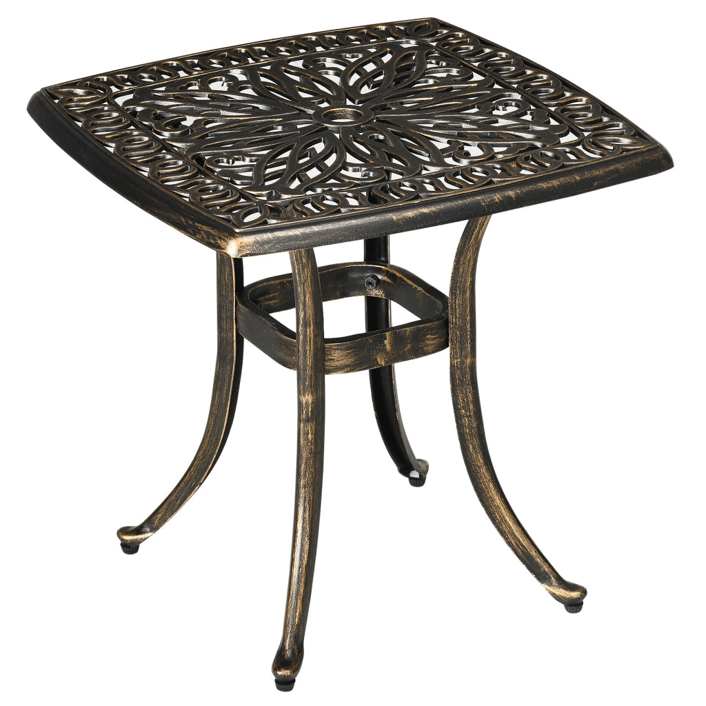 TAVOLINO da esterno 54x54x52,5 cm in alluminio bronzo con foro per ombrellone