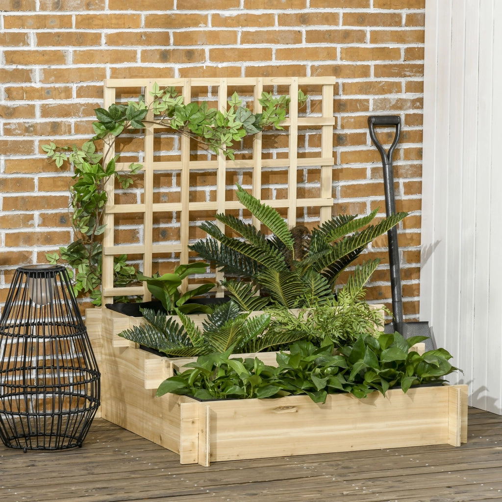 Letto da giardino rialzato a 3 livelli con griglia ¨C zephmum ¨C legno naturale