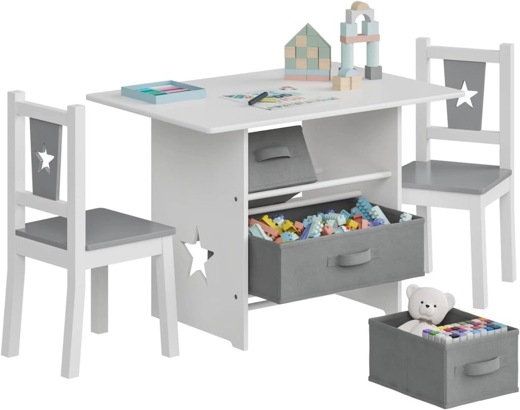 Tavolo per Bambini Scrivania con Cassetti Tavolino con 2 Sedie in Legno