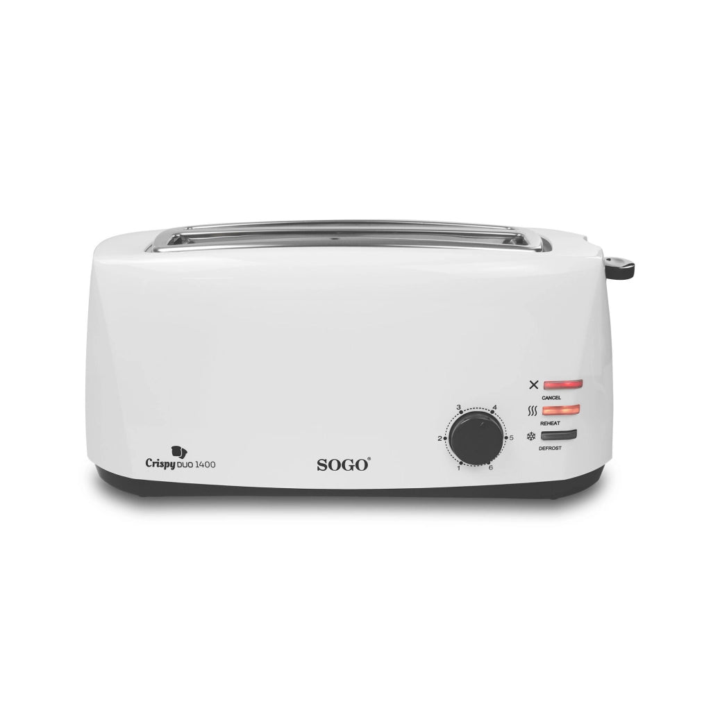 Tostapane elettrico 4 fette con ranure lunghe, 1400W, 6 livelli di tostatura, funzioni scongelamento e riscaldamento - SOGO