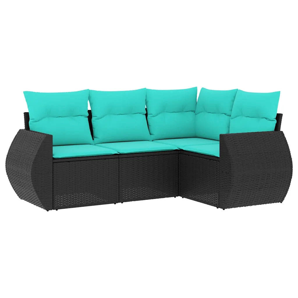 Set Divani da Giardino 4 pz con Cuscini Nero in Polyrattan 3221306