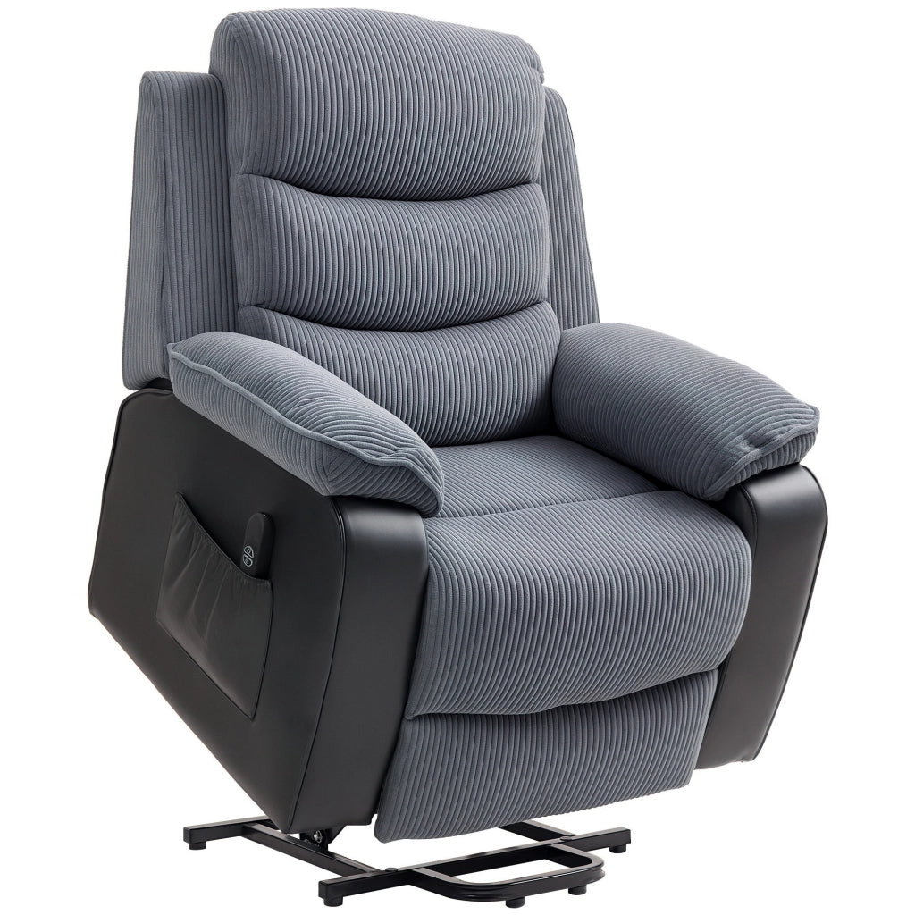 Poltrona reclinabile elettrica con rivestimento in tessuto corda e tasche laterali ¨C Zephmum ¨C Grigio scuro
