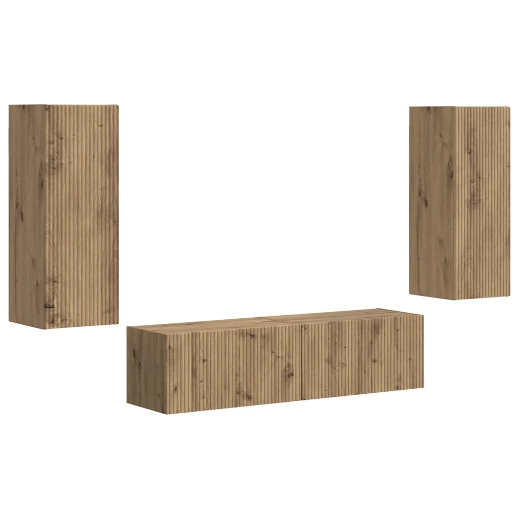 Set mobile TV 2 pz-Credenza per TV Rovere artigianale Legno multistrato