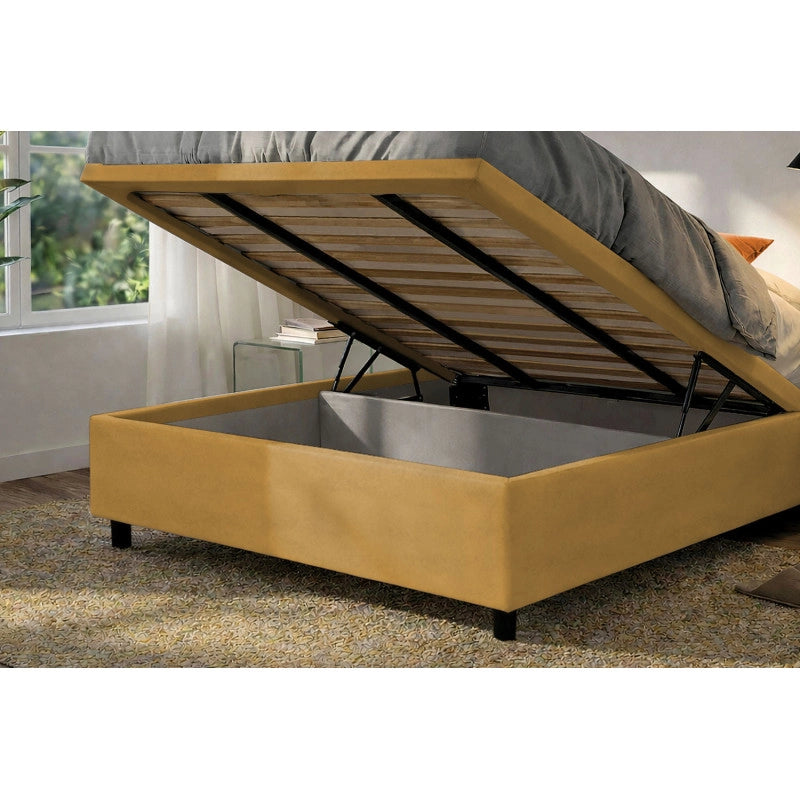 Letto imbottito Matrimoniale 160x200 cm Soft - Contenitore,Microfibra,Ocra