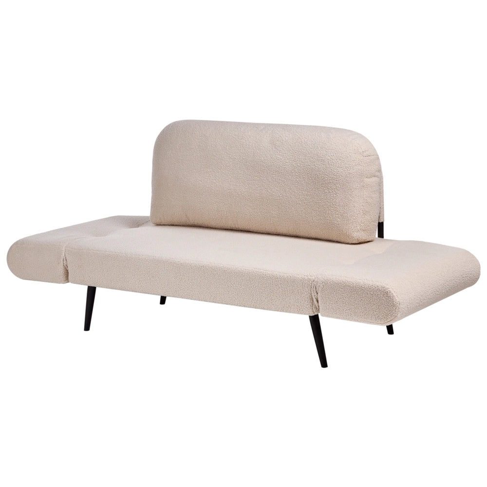 Divano letto con funzione letto cuscino rotondo rivestimento in bouclé gambe in ferro per soggiorno o camera da letto color beige