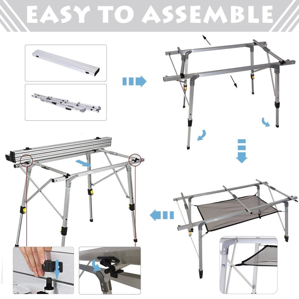 Easycomfort Tavolo da Campeggio Pieghevole Multifunzione in Alluminio con Custodia e Altezza Regolabile Sostiene fino 40 Kg