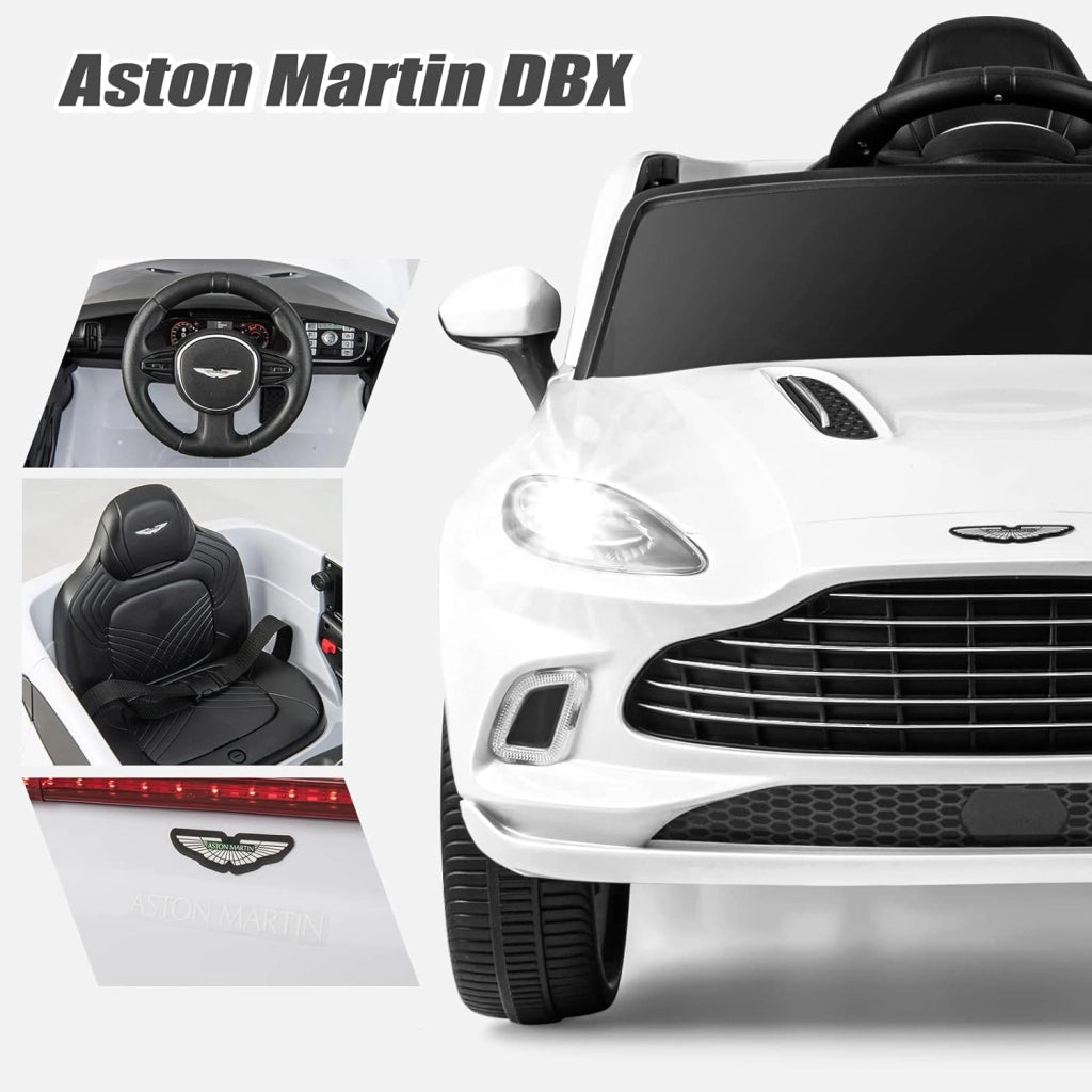 Aston Martin DBX Auto Elettrica per Bambini, 12 V Macchina Elettrica con Telecomando e Luci LED, Partenza Lenta Clacson, Regalo per Bambini 3-8 Anni (Bianco)