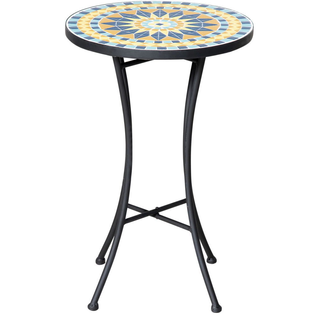 Tavolino da Giardino in Metallo con Piano d'Appoggio a Mosaico, §¶35.5x53.5cm