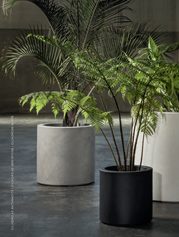 Vaso Cilindro Fenice in resina greystone da 85cm Elbi