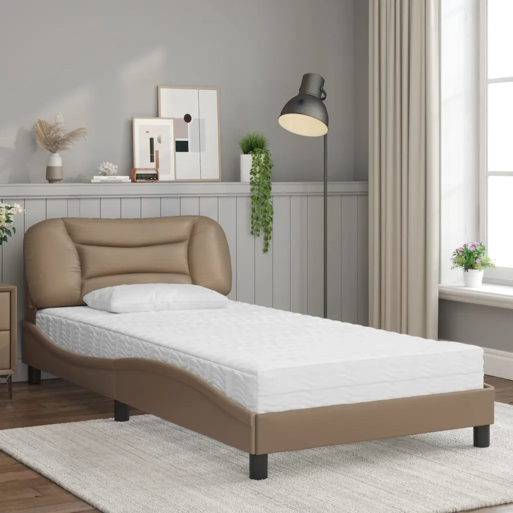 Letto con Materasso-Struttura Letto con Materasso Hvar Cappuccino 100x200cm Similpelle