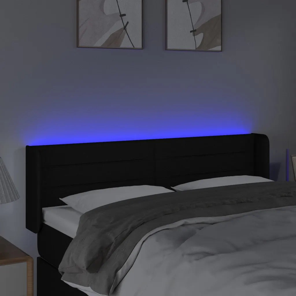 Testiera a LED Nera 147x16x78/88 cm in Tessuto 3123376