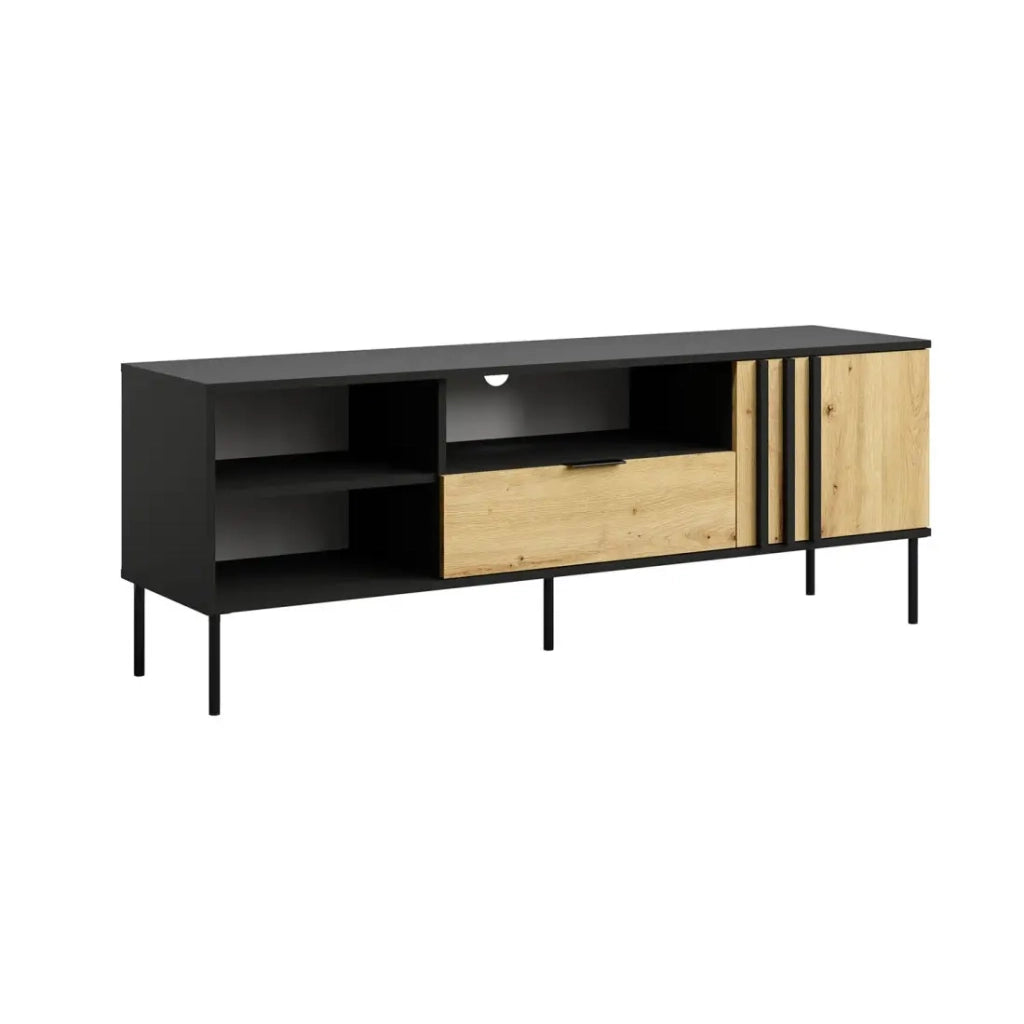 Mobile TV design IZO – Nero onice & Rovere chiaro – 160x58x40 cm