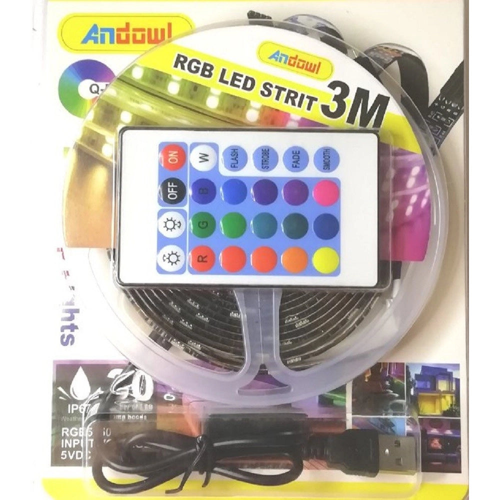 Trade Shop - Striscia Led Rgb Usb 3 Metri Con Telecomando Q-dt30 5050 5v Ip67 Impermeabile -