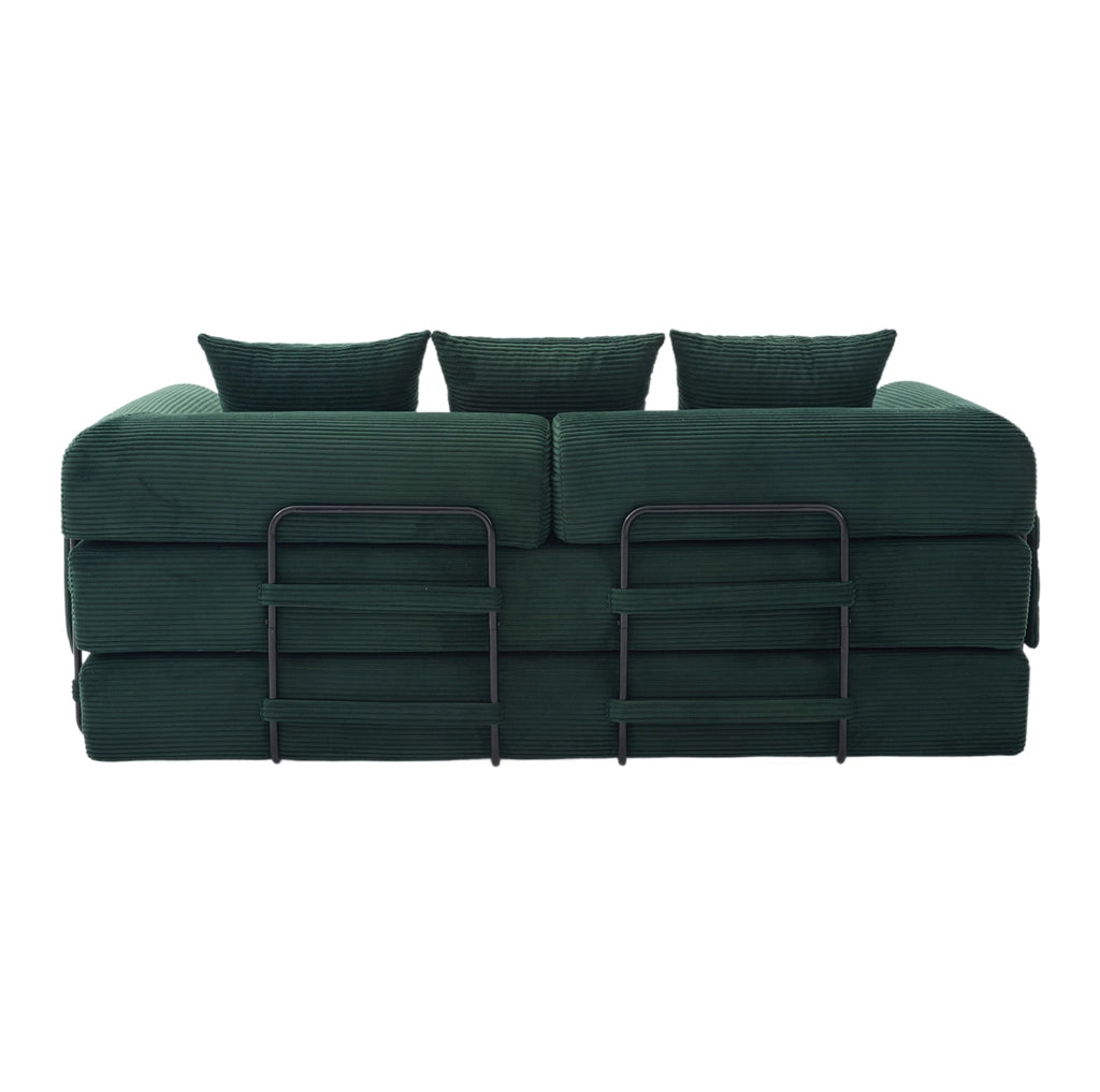 Divano modulare 200x94 cm in velluto a coste verde smeraldo con 3 cuscini