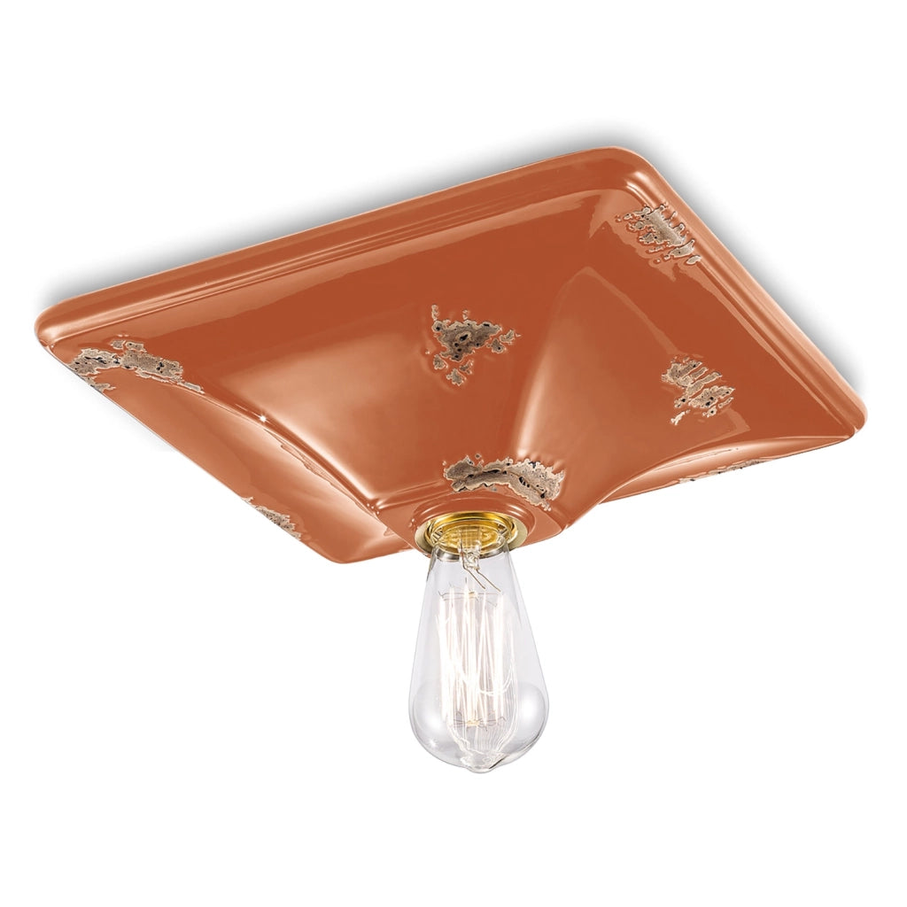Plafoniera Vintage Quadrata Grande Ceramica Arancio 1 Luce E27