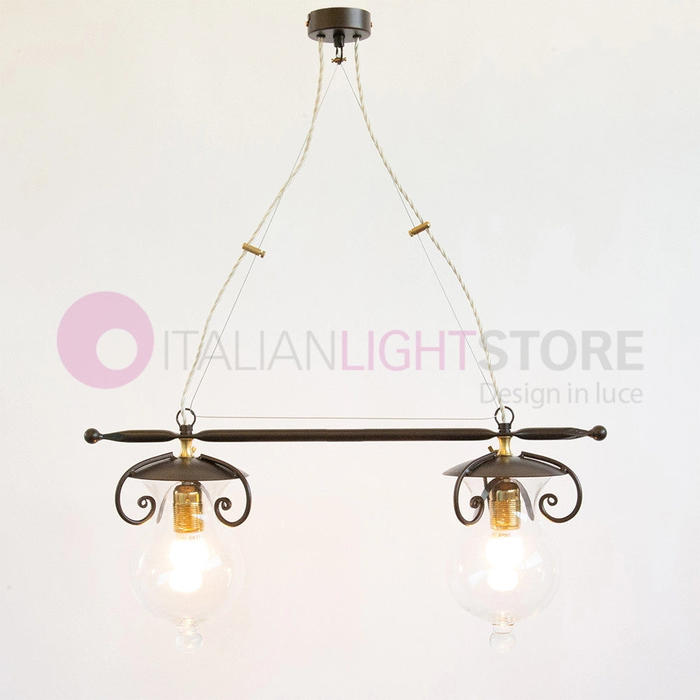 GOCCIA Lampadario Bilanciere 2 Luci in Ferro Battuto