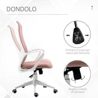 Sedia da Ufficio Ergonomica e Imbottita con Altezza Regolabile e Dondolo, 62x56x110-119.5 cm, Rosa
