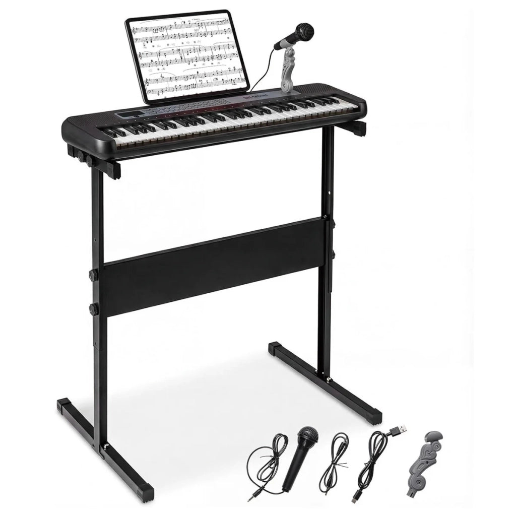 Tastiera per pianoforte per bambini 61 tasti 60,5 x 18 x 5 cm con microfono e supporto regolabile ABS nero 20_0020912