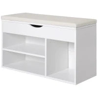 Panca Scarpiera, Mobile Portascarpe Salvaspazio con Sedile Imbottito Ribaltabile da Ingresso Legno, 80x30x47cm, Bianco