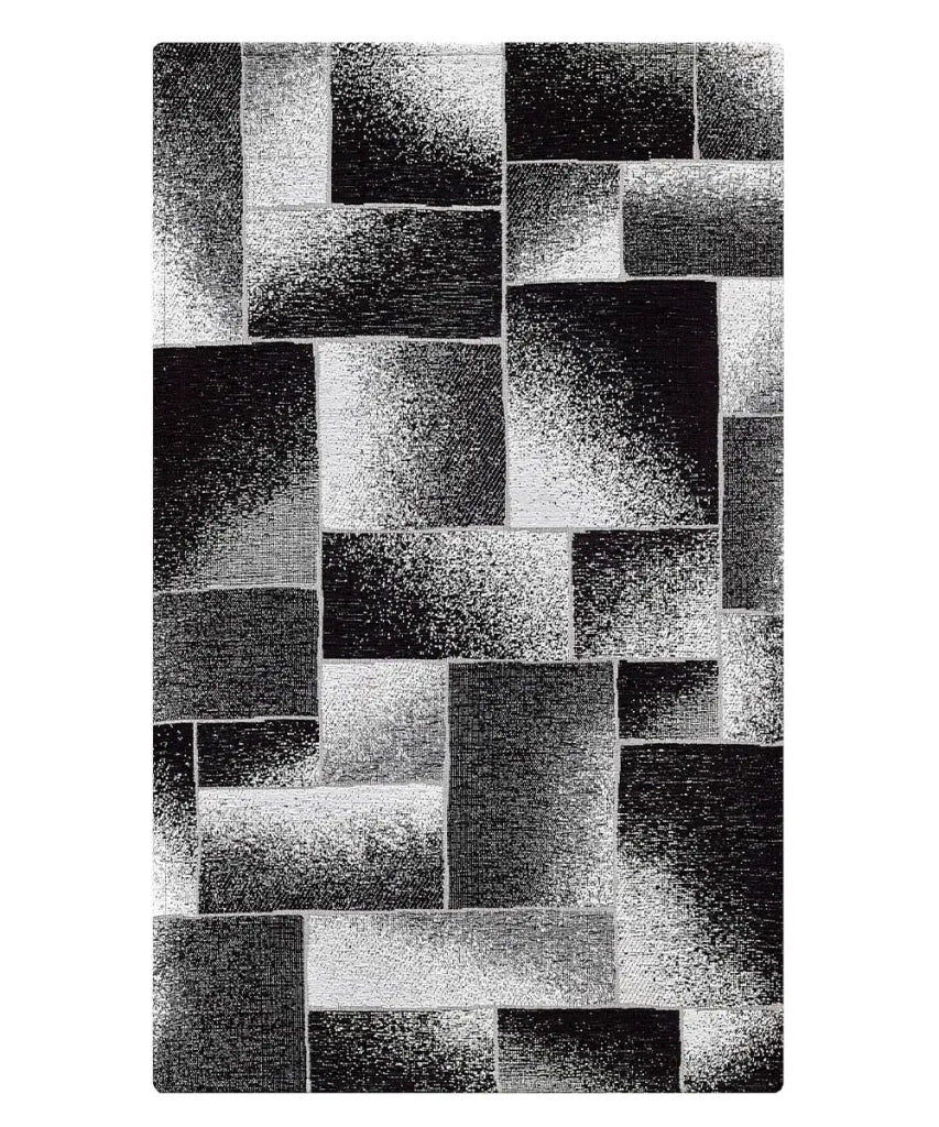 Tappeto Arredo TETRIX NERO salotto soggiorno camera, disegno geometrico stile mondrian arte moderna, multiuso lavabile antiscivolo cm.85x150