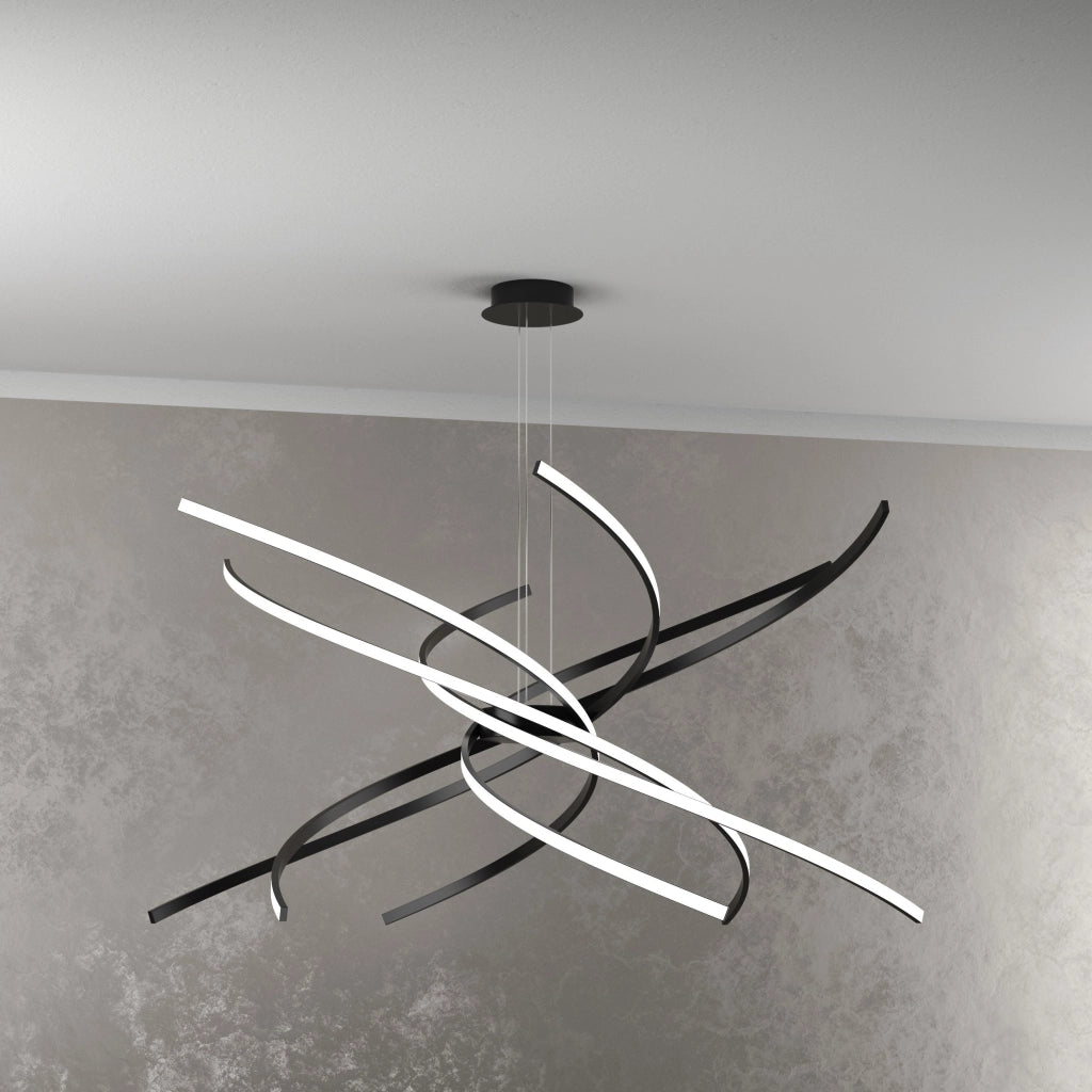 Lampadario a Led Moderno Top Light Tornado 88W 5950LM Nero - Luce bianca naturale - Lampadario a sospensione
