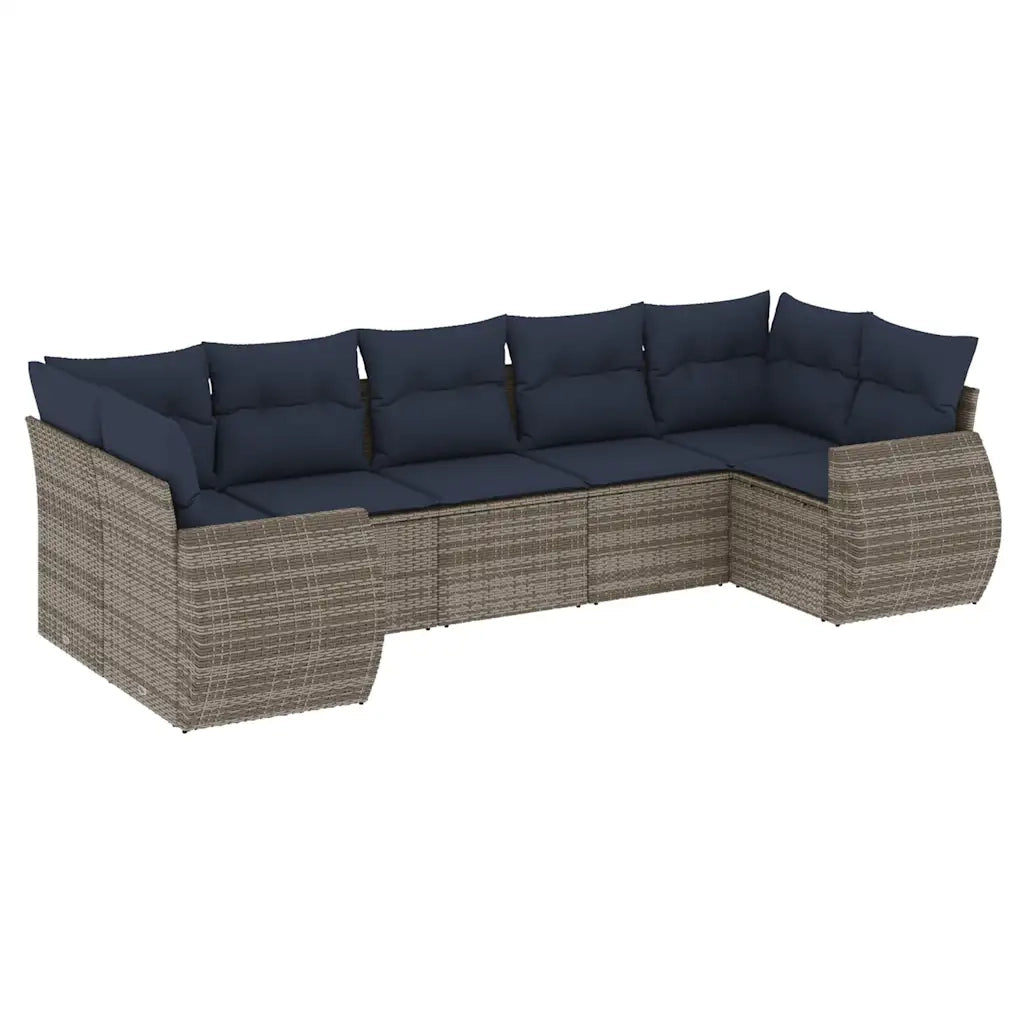 Set Divani da Giardino 7 pz con Cuscini Grigio in Polyrattan 3221790