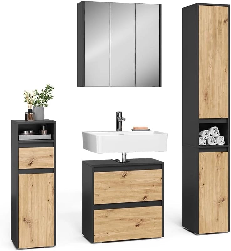 Set di mobili da bagno Majest, Antracite/Artisan, 4 parti