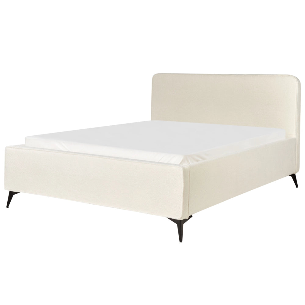 Letto matrimoniale imbottito in bouclé Bianco Sporco gambe in metallo nero 160x200 cm testiera stile classico minimalista