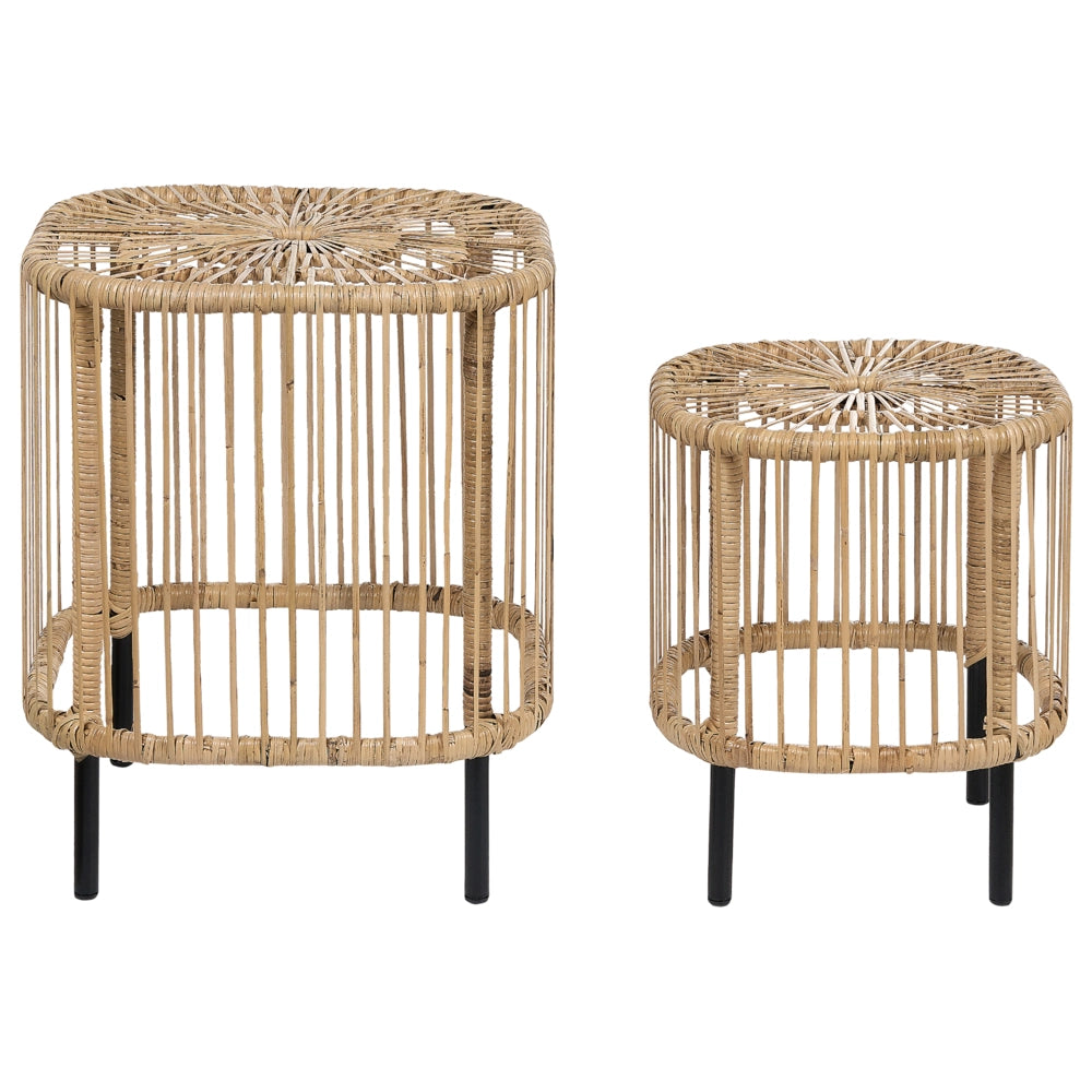 Set di 2 tavoli in rattan nero naturale fatti a mano resistenti ai raggi UV boho interno ed esterno stile boho