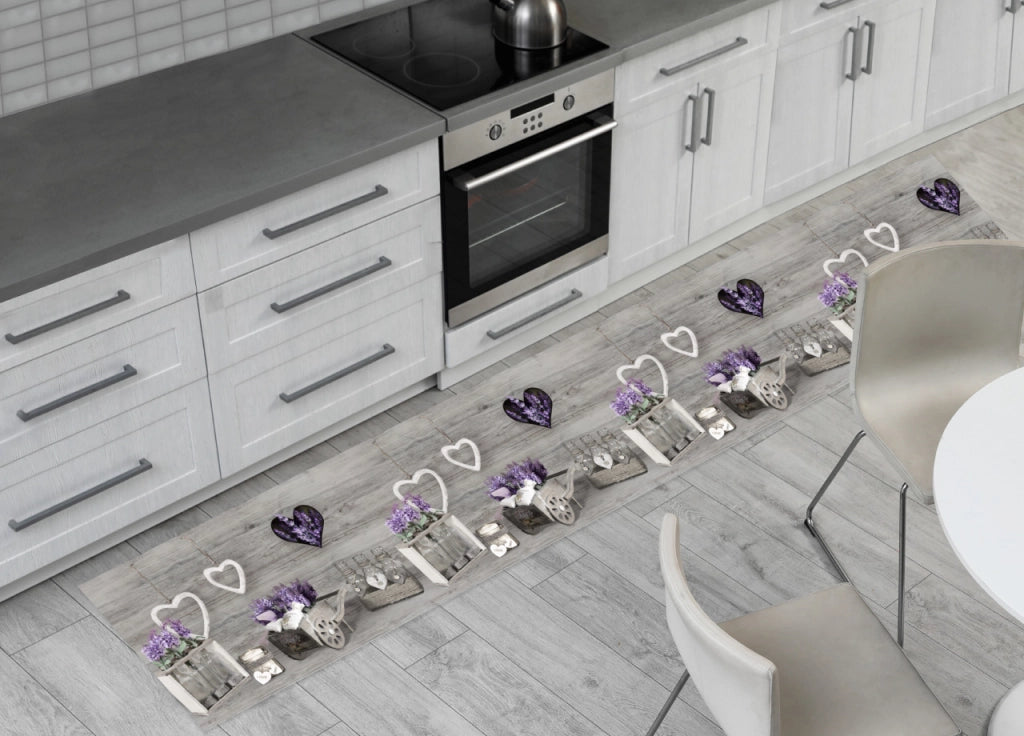 Tappeto Passatoia Cucina Antiscivolo Sottolavello Lavanda Cuor Carretto Grigio - 50x500 - Grigio