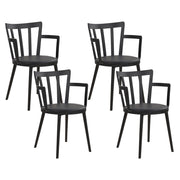Set di 4 sedie da pranzo Seduta imbottita sintetica nera Schienale aperto in ecopelle con braccioli Soggiorno moderno minimalista