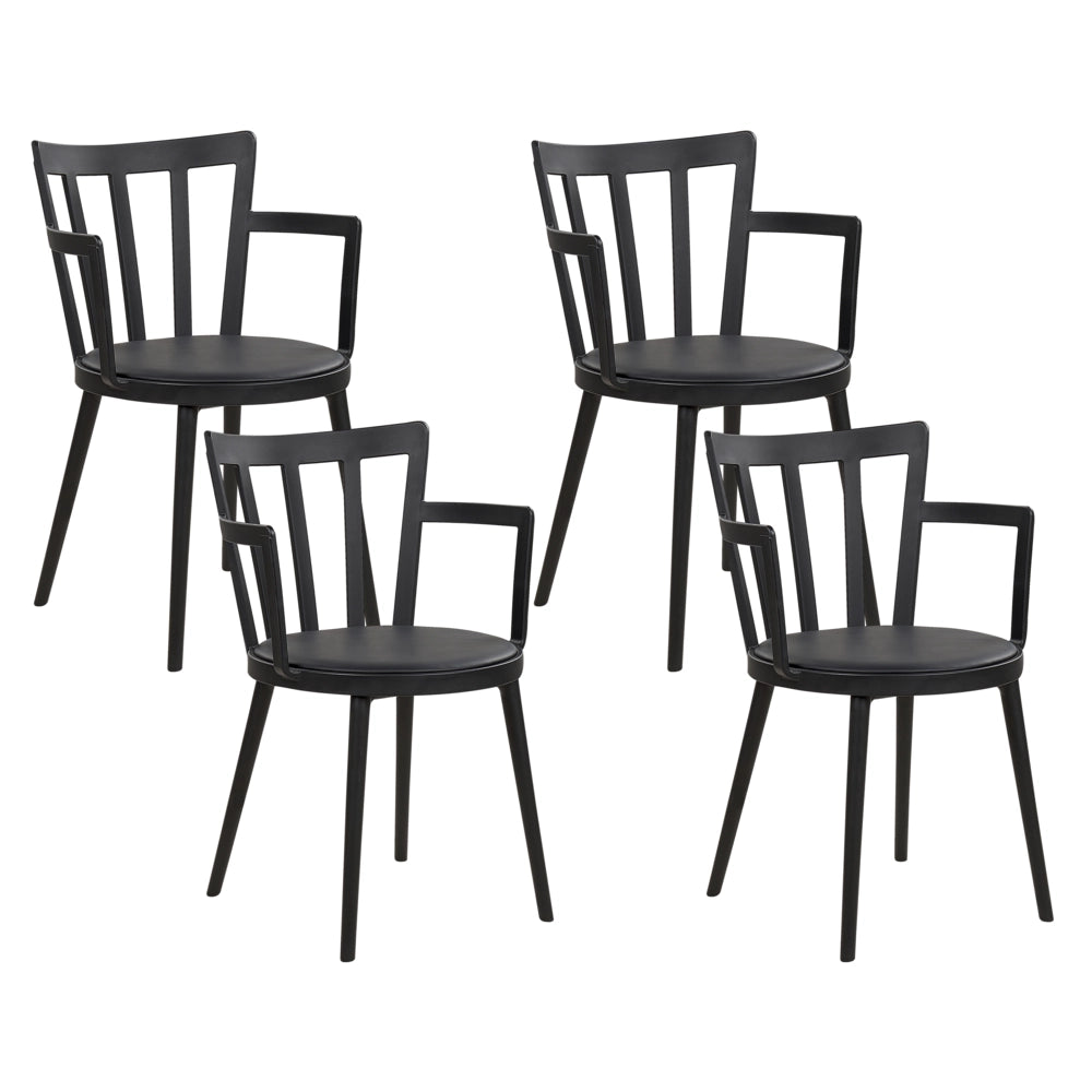 Set di 4 sedie da pranzo Seduta imbottita sintetica nera Schienale aperto in ecopelle con braccioli Soggiorno moderno minimalista