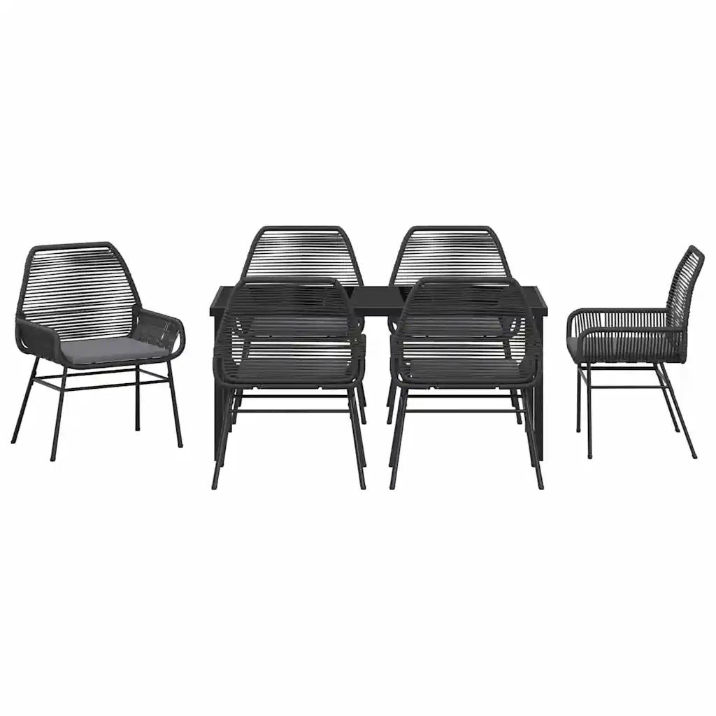 Set da Pranzo per Giardino con cuscino 7 pcs Nero polyrattan 3380873