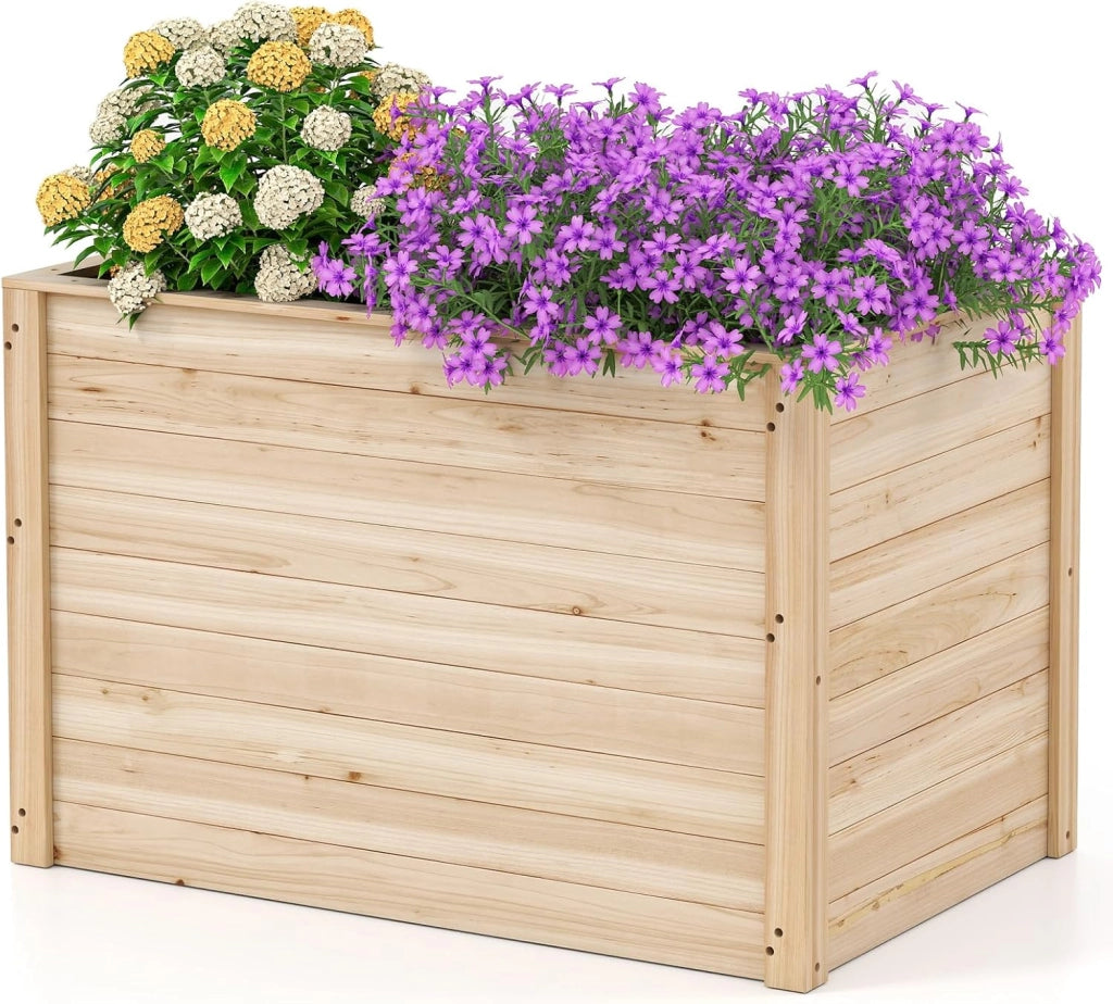 Letto da Giardino Rialzato in Legno, Fioriera Elevata con Base Aperta per Piante con Radici Profonde, Fioriera in Legno Massiccio per Patio, Balcone e Giardino, 100 x 64 x 65,5 cm