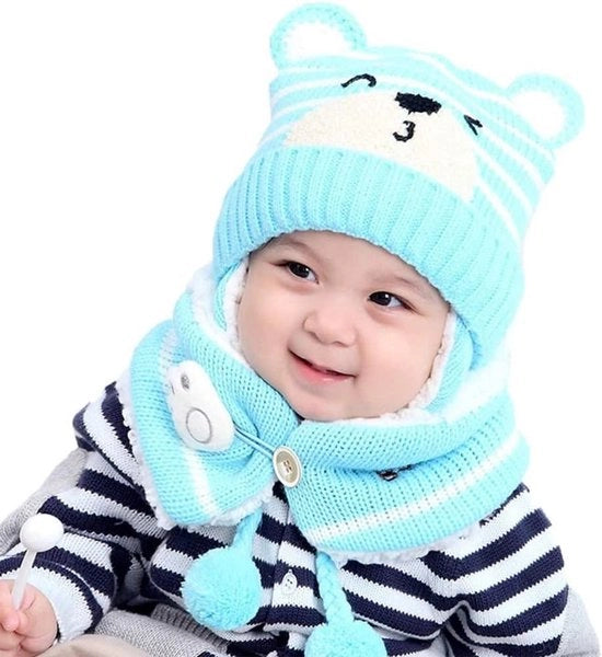 Set di cappelli e sciarpe per bambini invernali da 6 a 24 mesi, copricapo lana intrecciata
