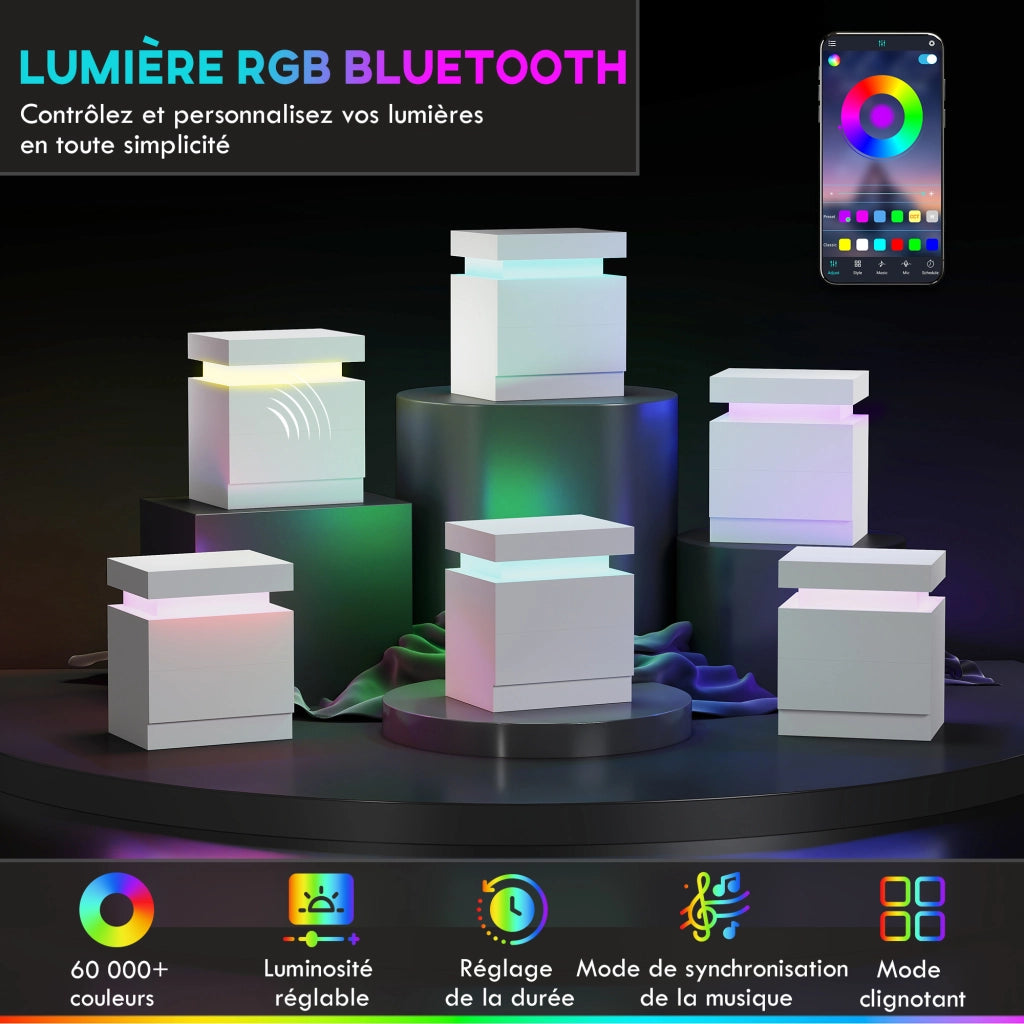 Comodino con LED RGB ¨C Xylo ¨C 2 cassetti bianco lucido